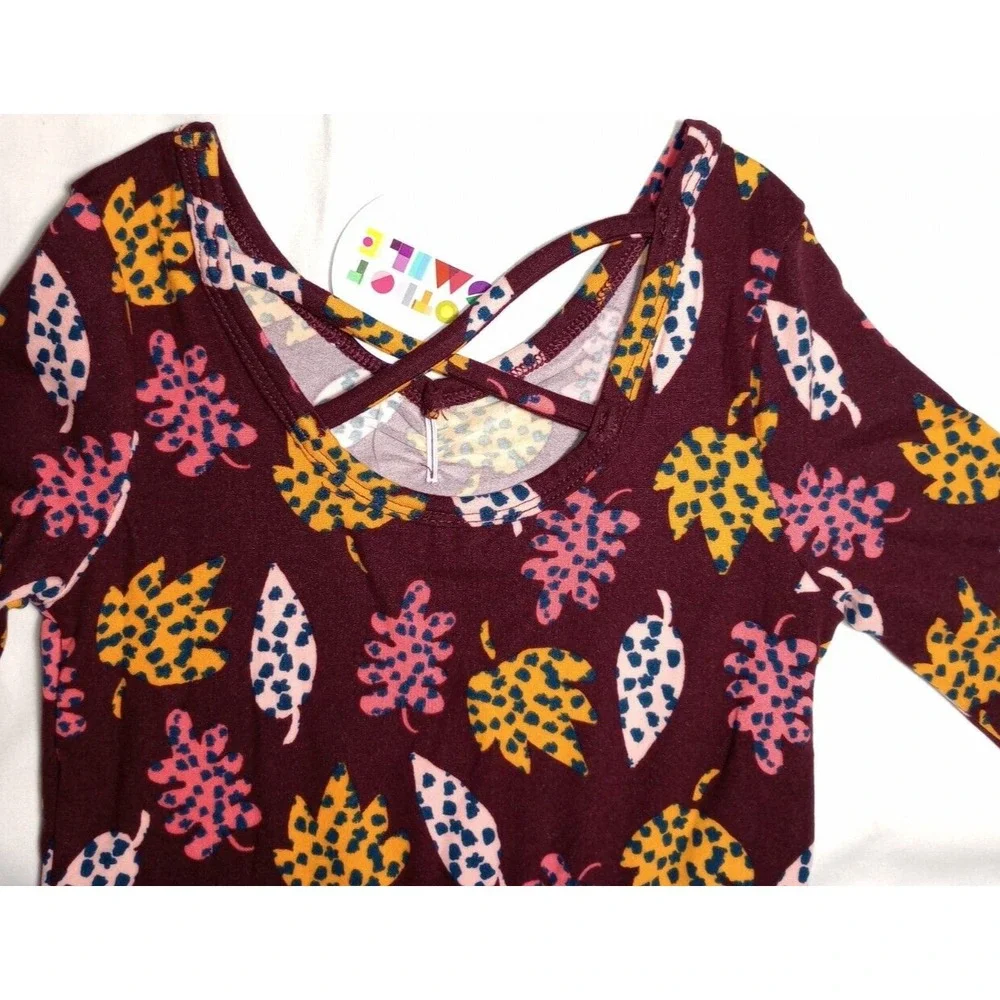 Dot‎ Smile Girls Sz 3 4 Purple Autumn Ballerina Dress Leaf Leaves 3/4 Sleeve NWT